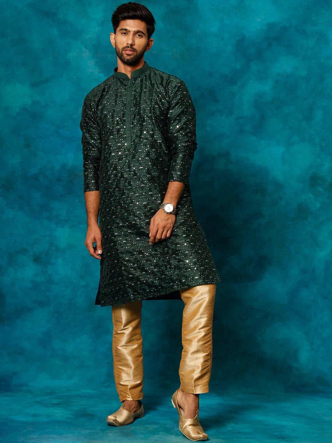 vm floral embroidered sequinned straight kurta with trousers