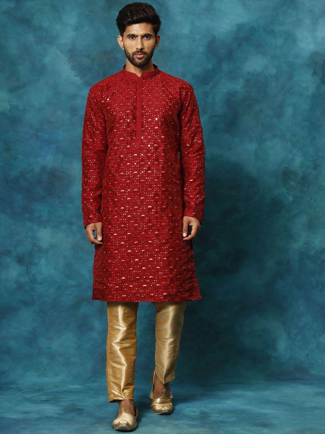 vm floral embroidered sequinned straight kurta with trousers