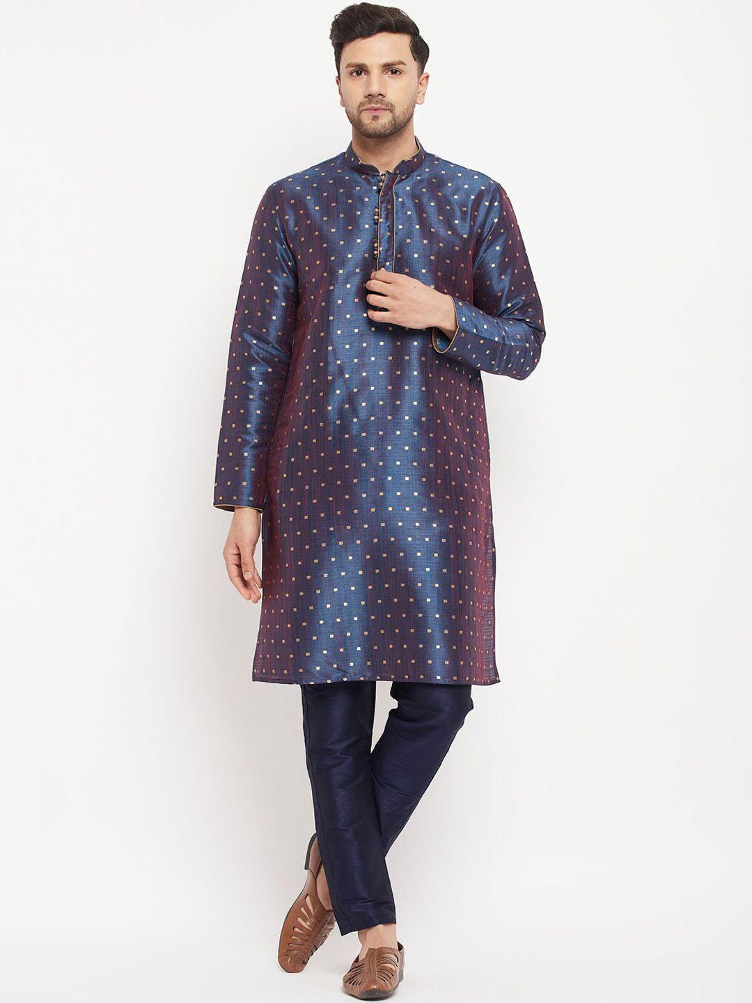 vm geometric woven design mandarin collar kurta with pyjamas