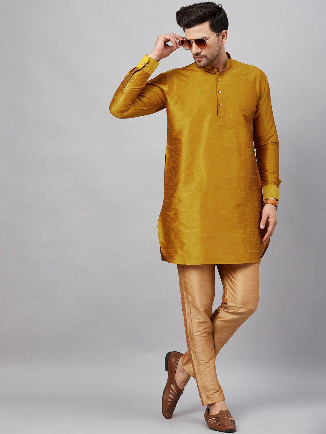 vm mandarin collar curved hem long sleeves kurta with trousers