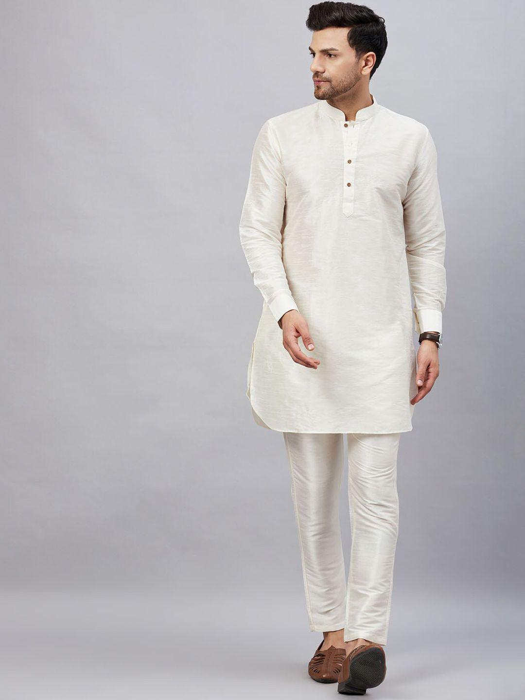 vm mandarin collar curved hem regular kurta with trousers