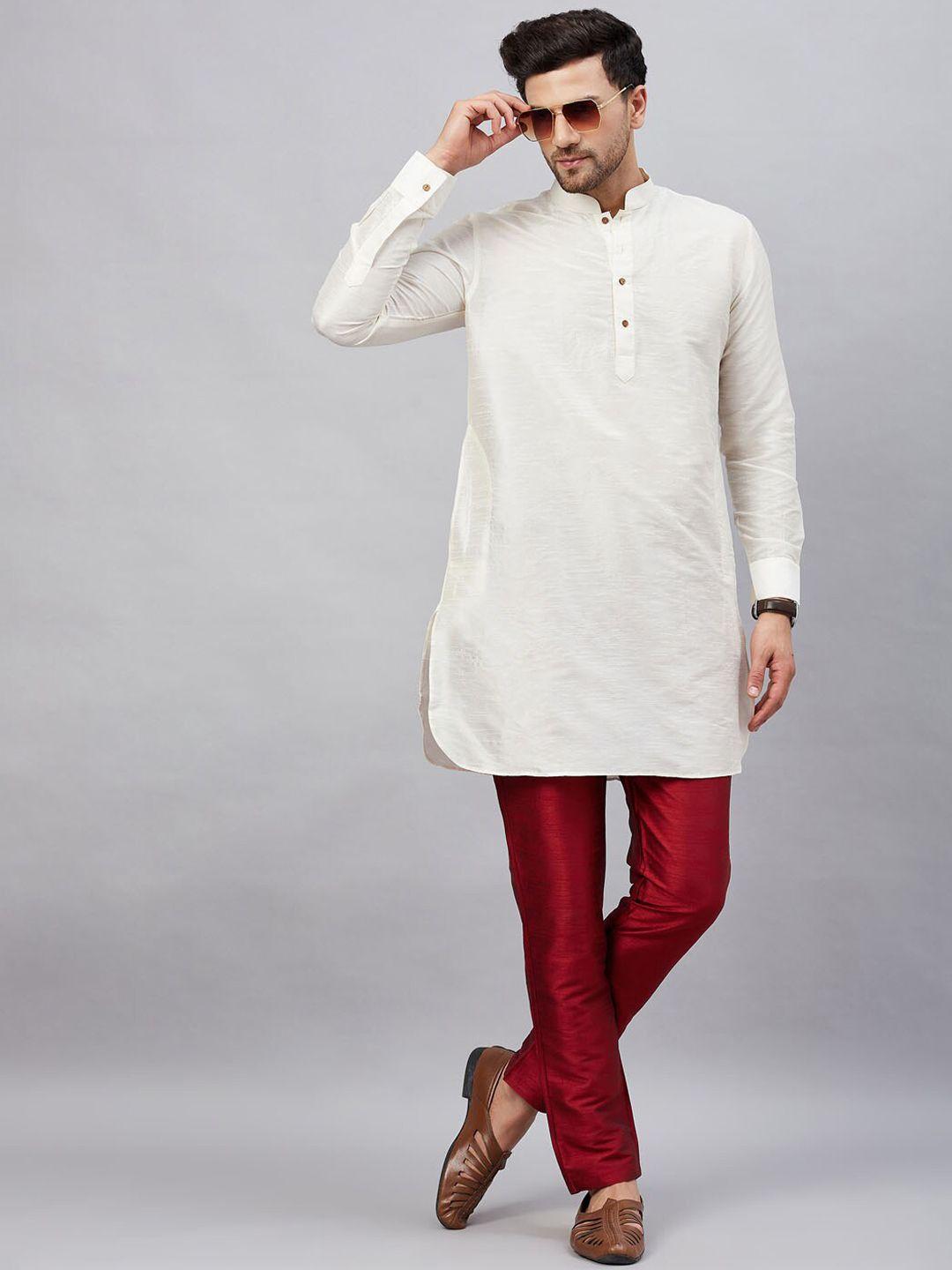 vm mandarin collar curved hem straight kurta with trousers