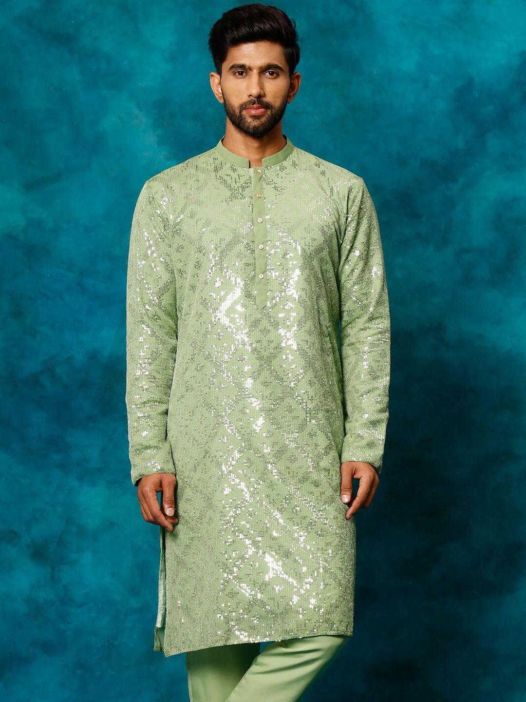 vm mandarin collar embellished georgette kurta