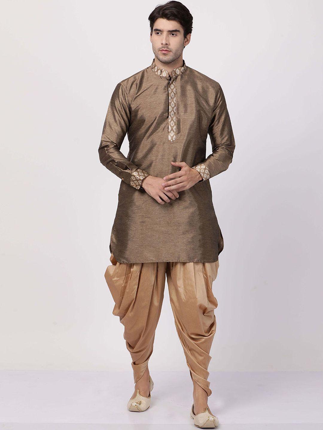 vm mandarin collar ethnic motifs yoke design regular kurta with dhoti pants