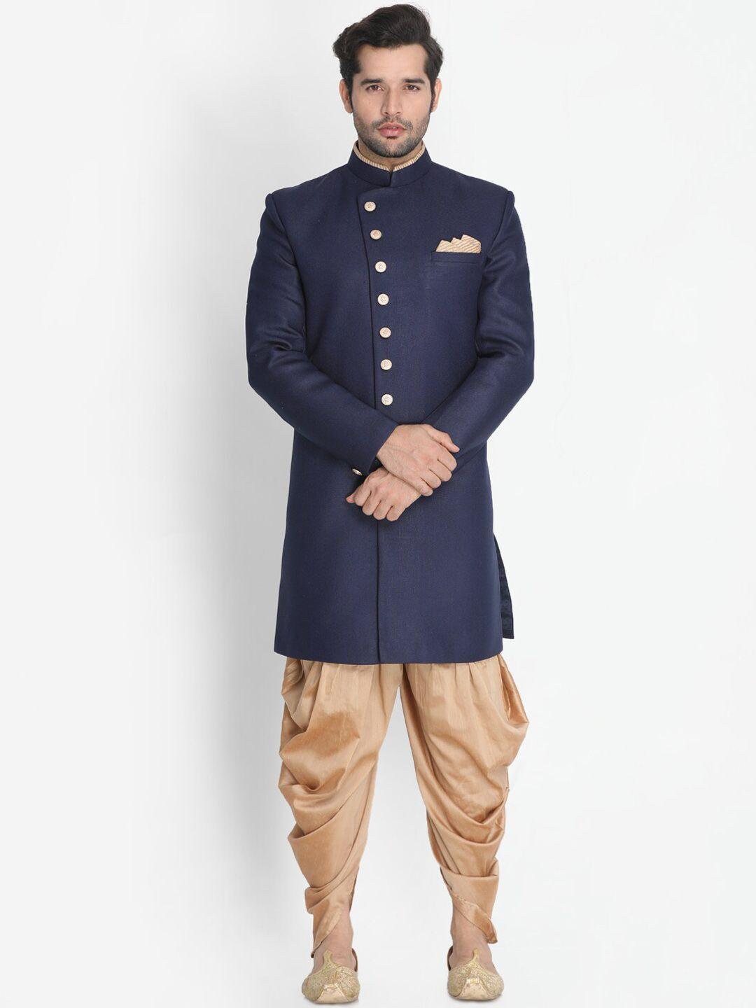 vm mandarin collar jute cotton slim-fit sherwani set