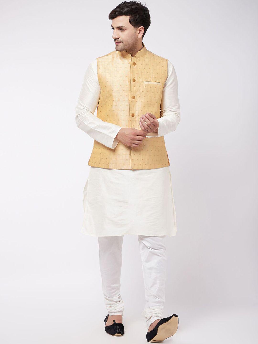 vm mandarin collar kurta with churidar & nehru jacket