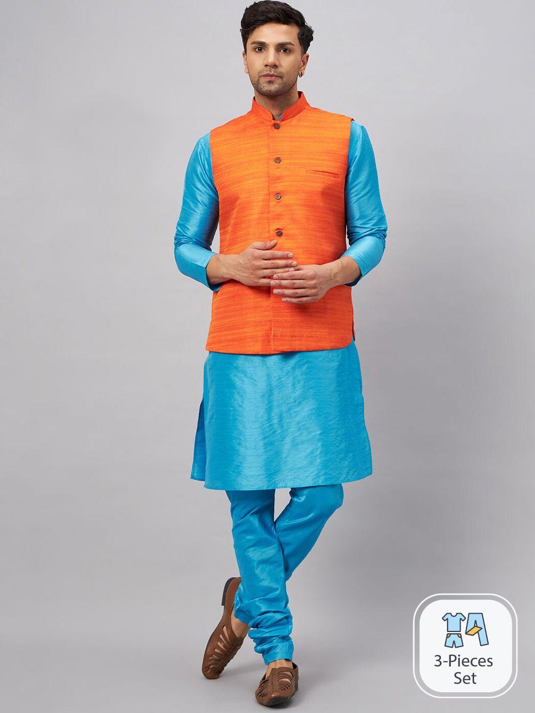 vm mandarin collar kurta with churidar & nehru jacket
