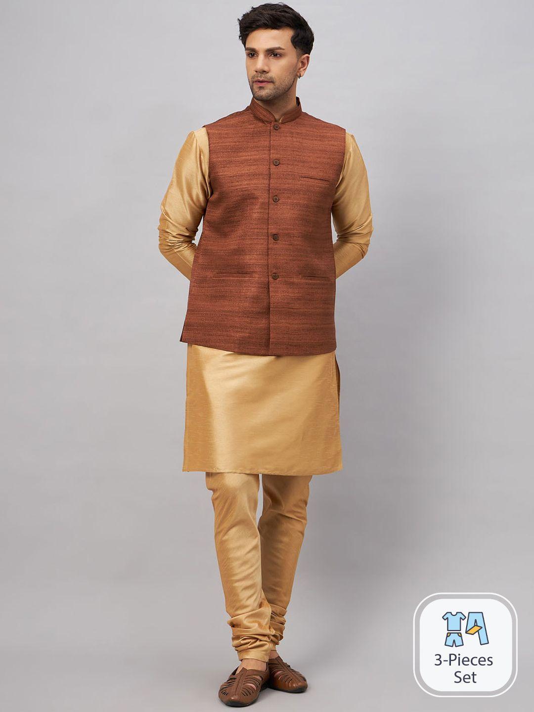 vm mandarin collar kurta with churidar & nehru jacket