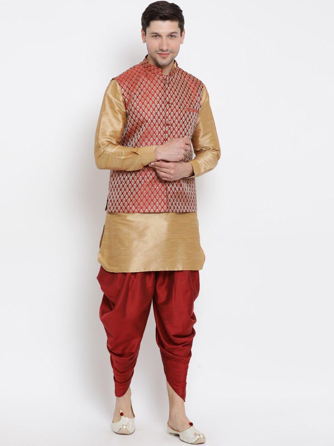 vm mandarin collar regular kurta with dhoti pants & nehru jacket