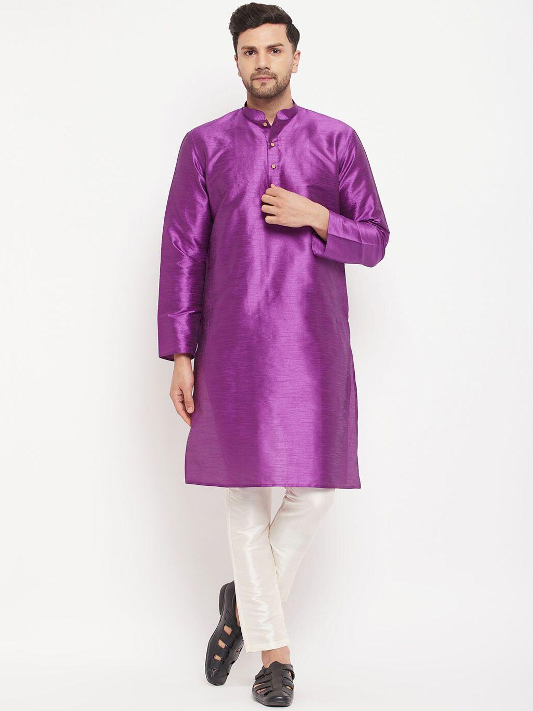 vm mandarin collar silk blend kurta with pyjamas