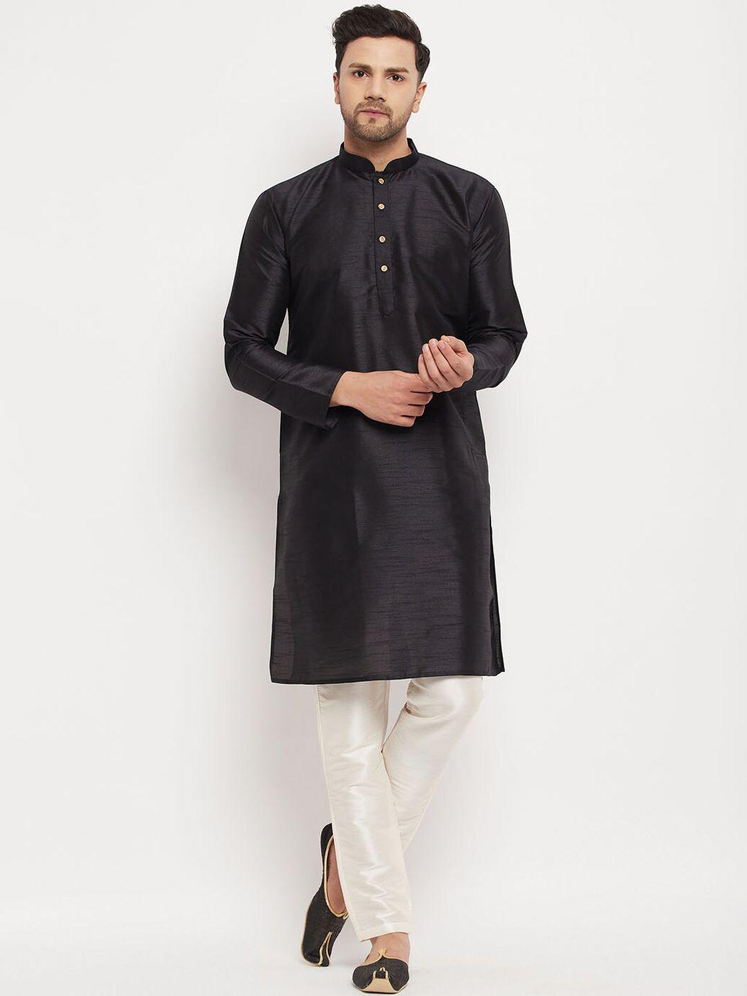 vm mandarin collar silk blend kurta with trousers