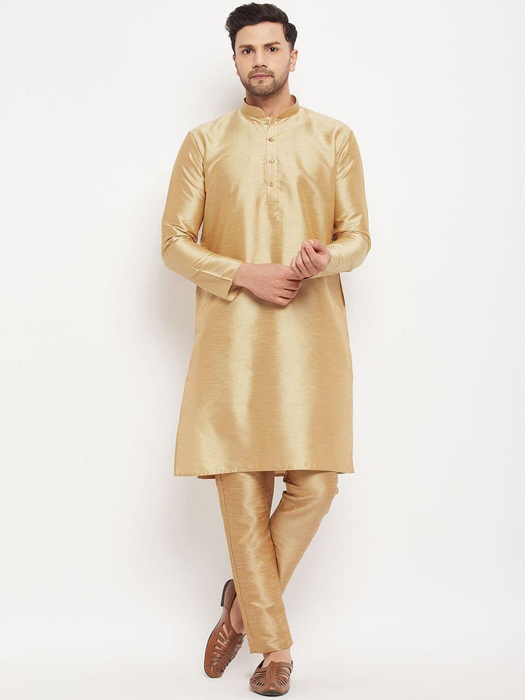 vm mandarin collar straight silk blend kurta with trousers