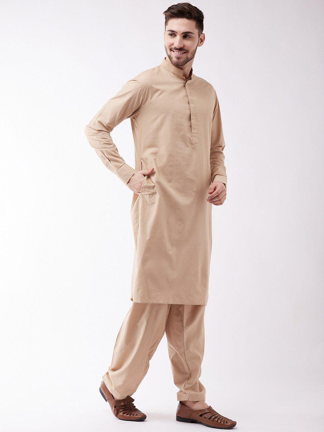 vm men camel brown regular kurta with patiala