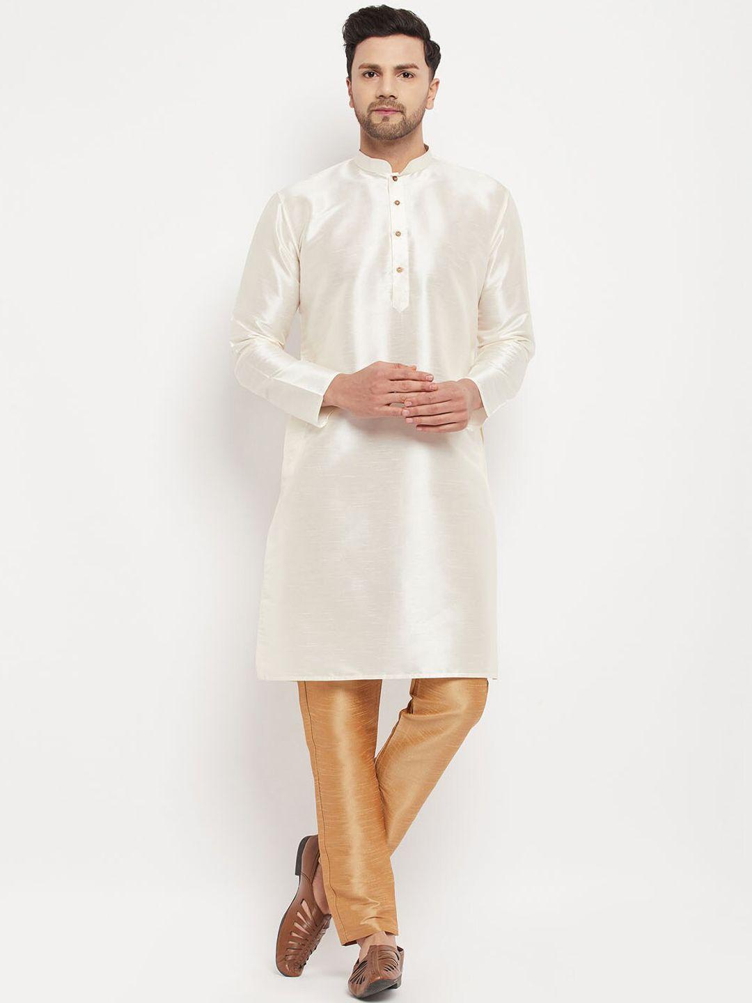 vm men cream-coloured kurta with trousers