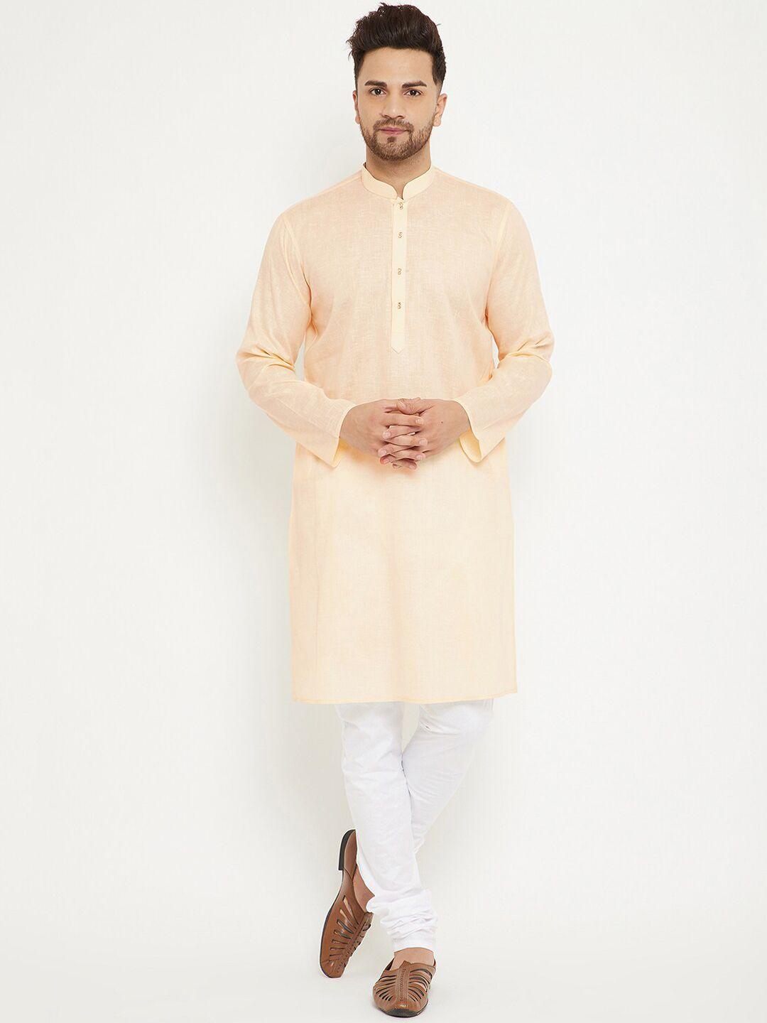 vm men cream-coloured regular kurta with churidar