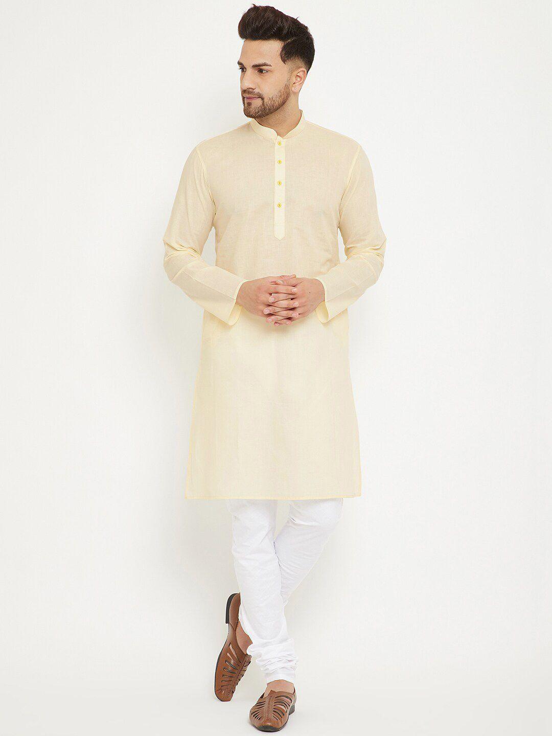 vm men cream-coloured regular kurta with churidar