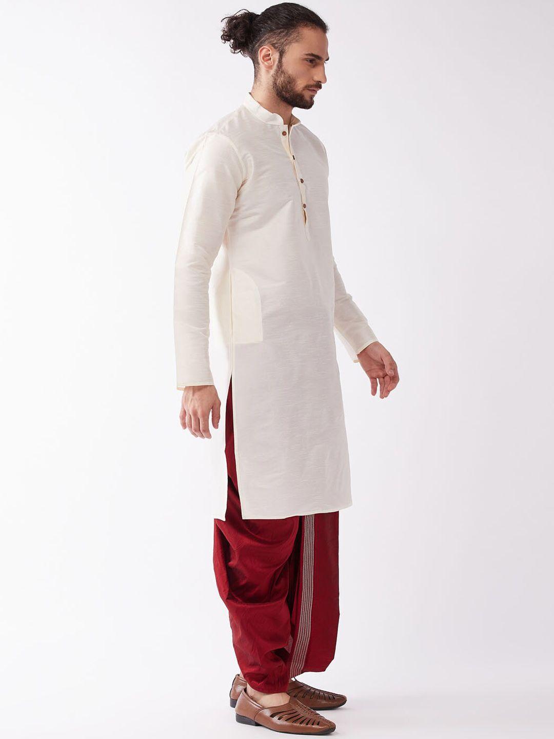 vm men cream-coloured regular kurta with dhoti pants