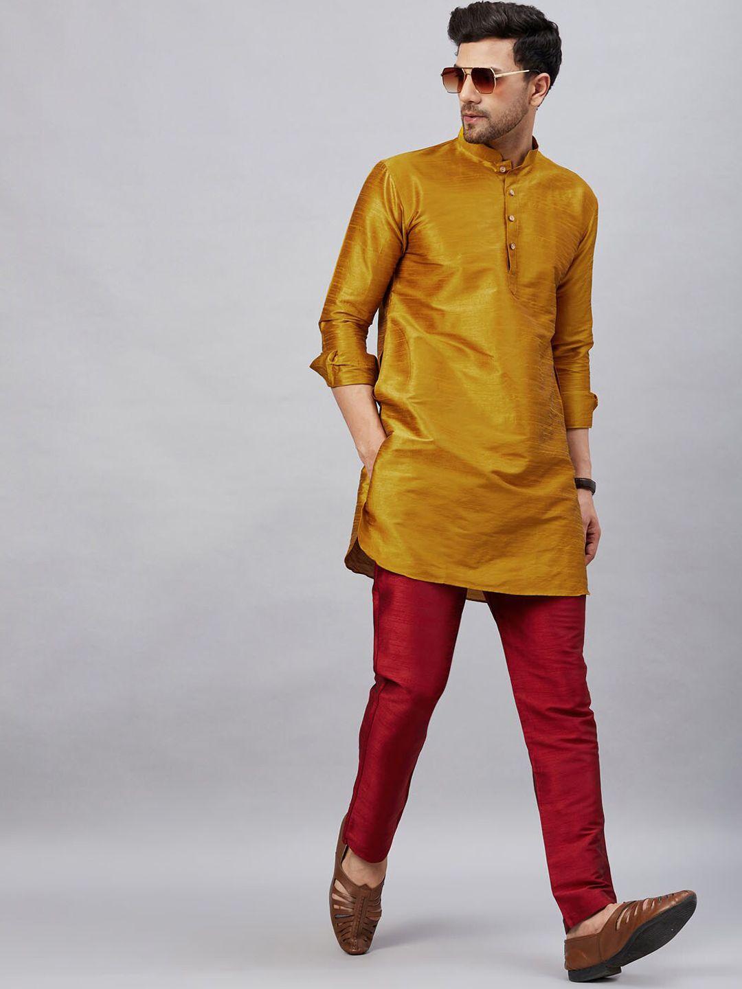 vm men mustard yellow regular kurta with pyjamas