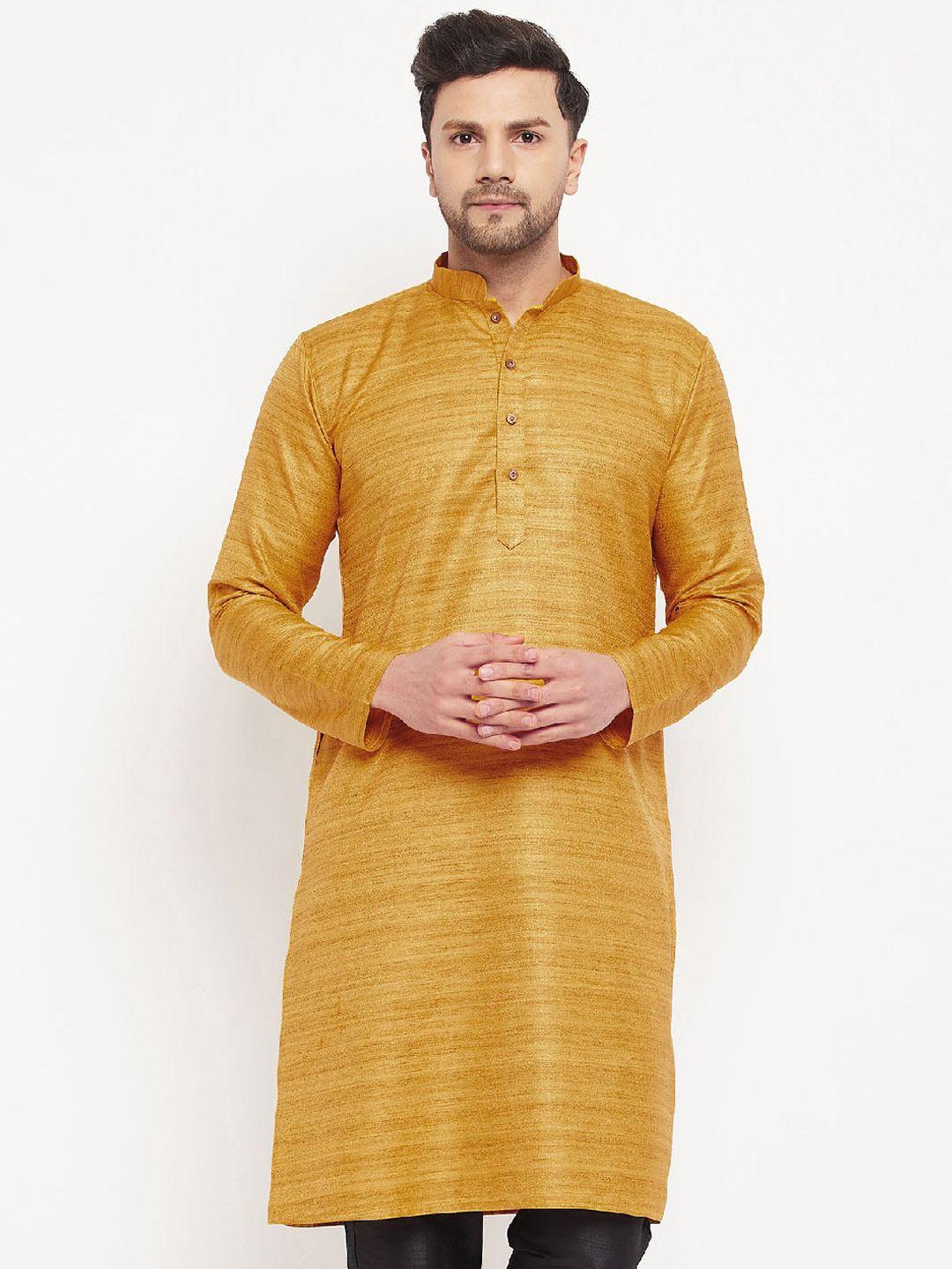 vm men mustard yellow thread work kurta