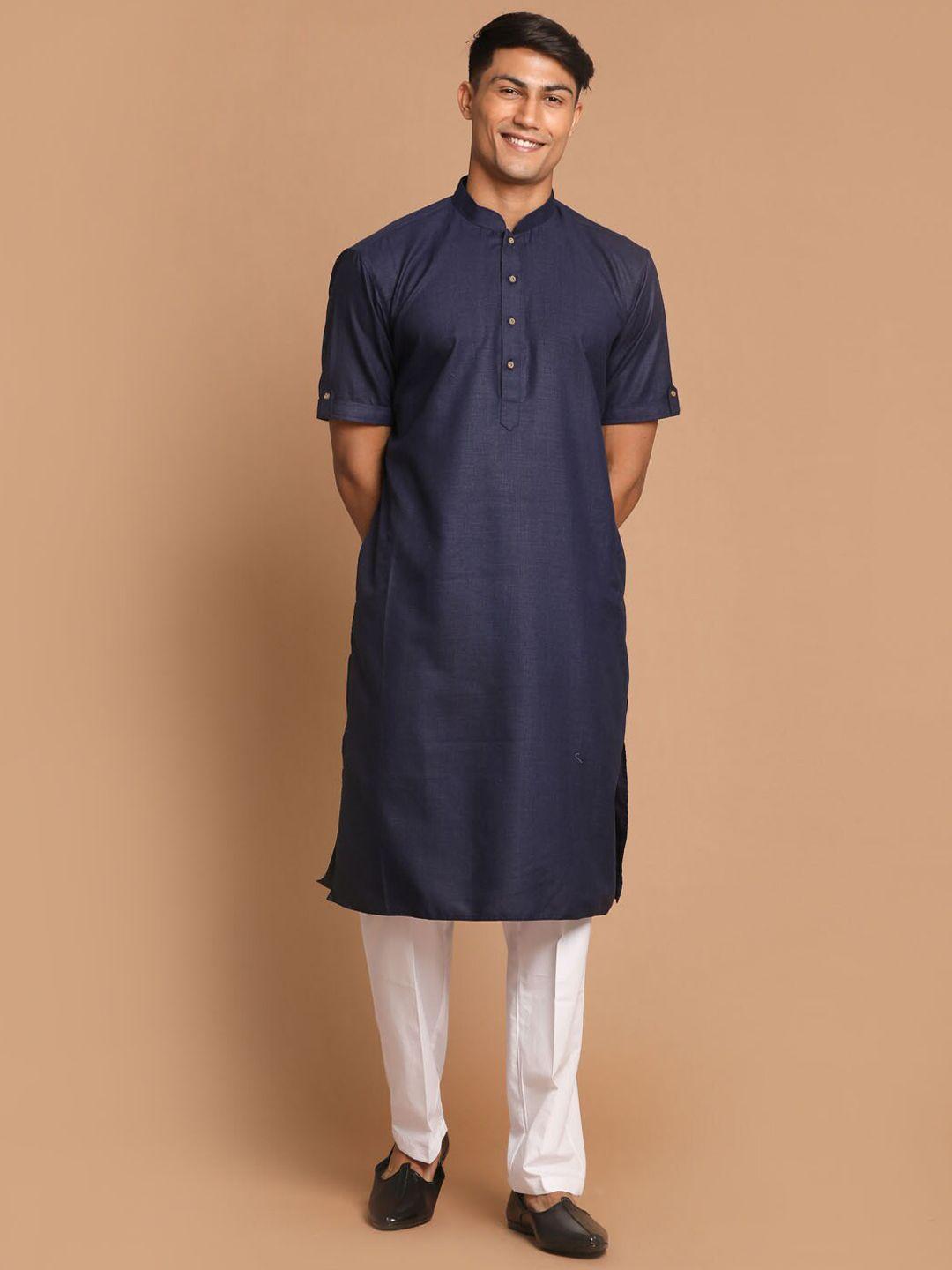 vm men navy blue regular kurta with pyjamas