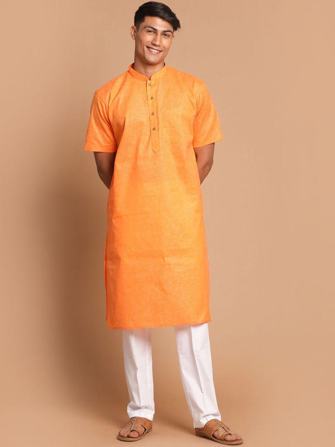 vm men orange regular kurta with pyjamas