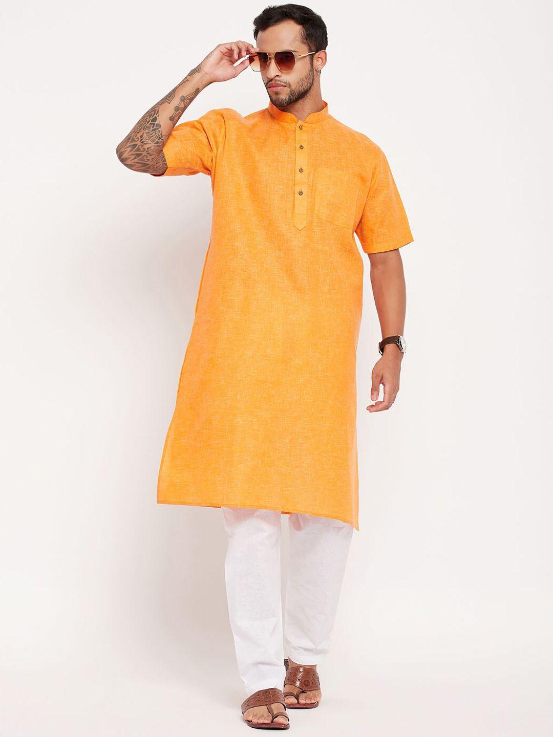 vm men orange regular kurta with pyjamas