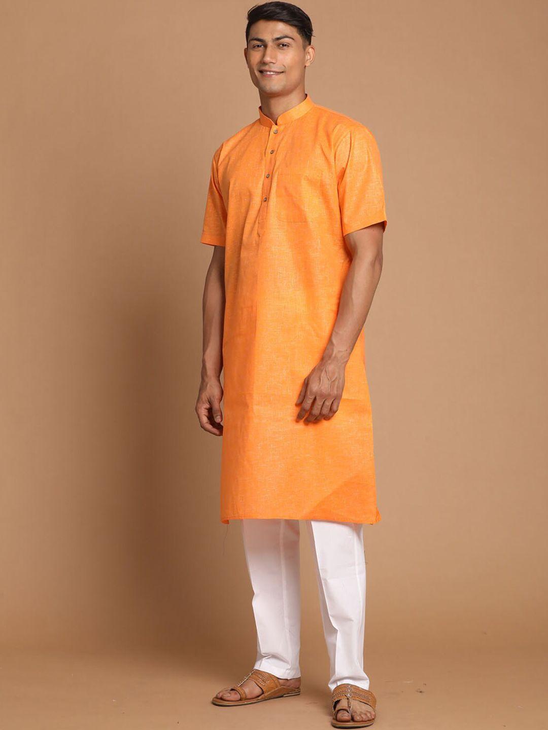 vm men orange regular kurta with pyjamas