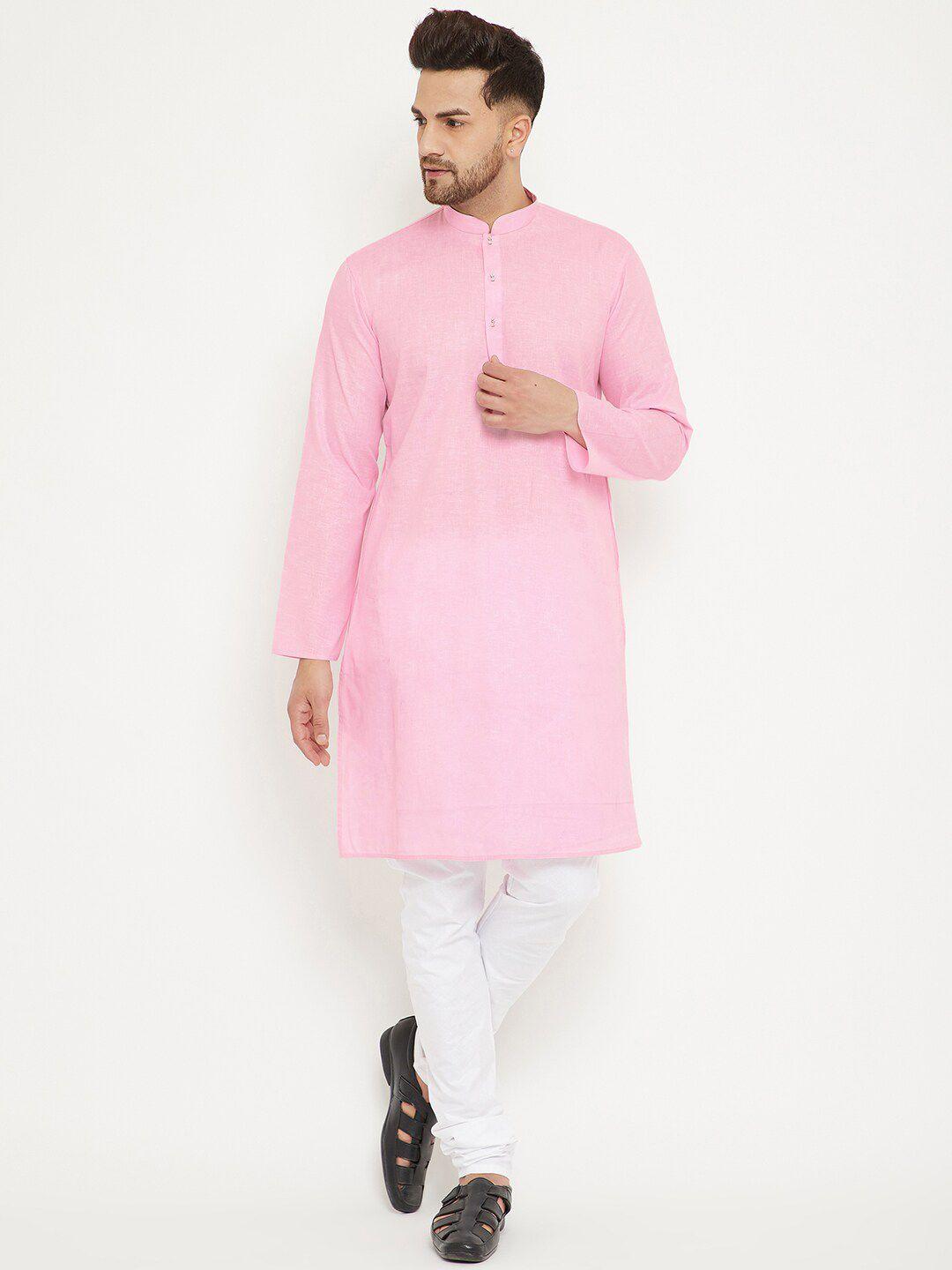 vm men pink regular kurta with churidar