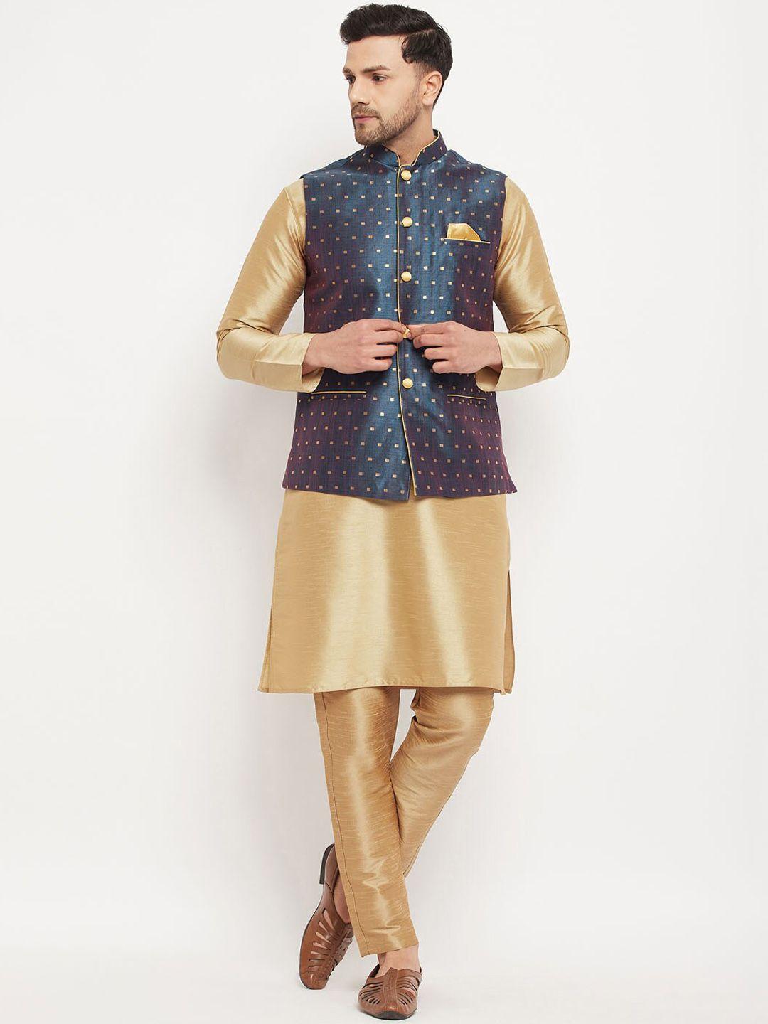 vm men straight zari detail kurta with pyjamas & nehru jacket