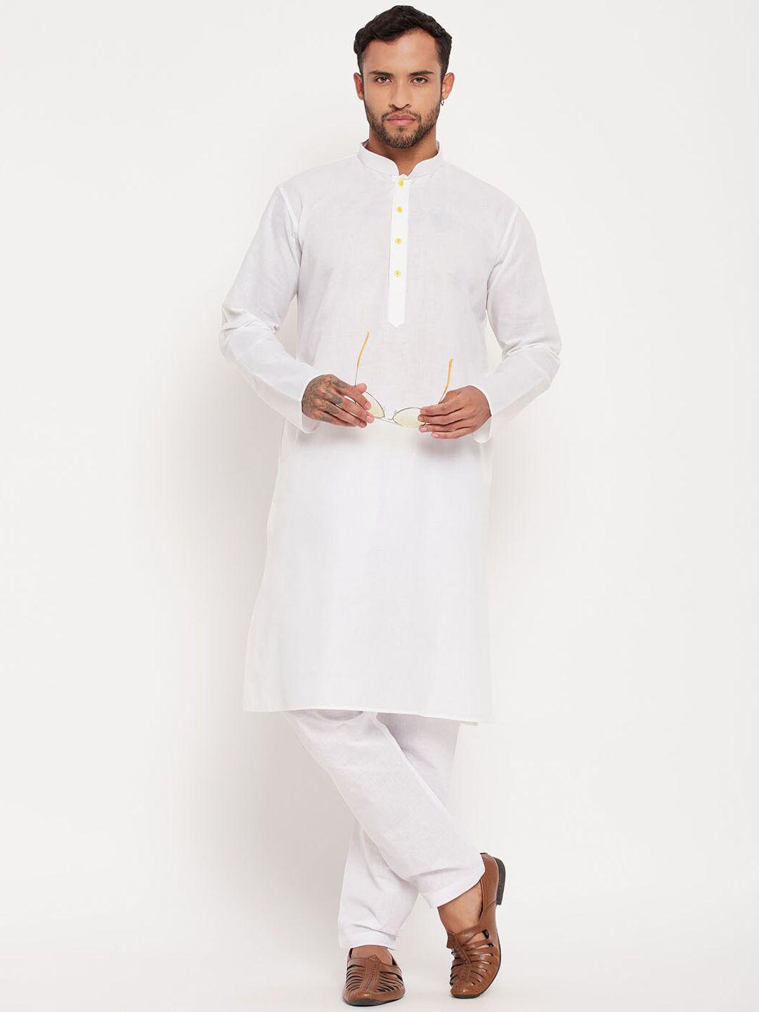 vm men white regular kurta with pyjamas