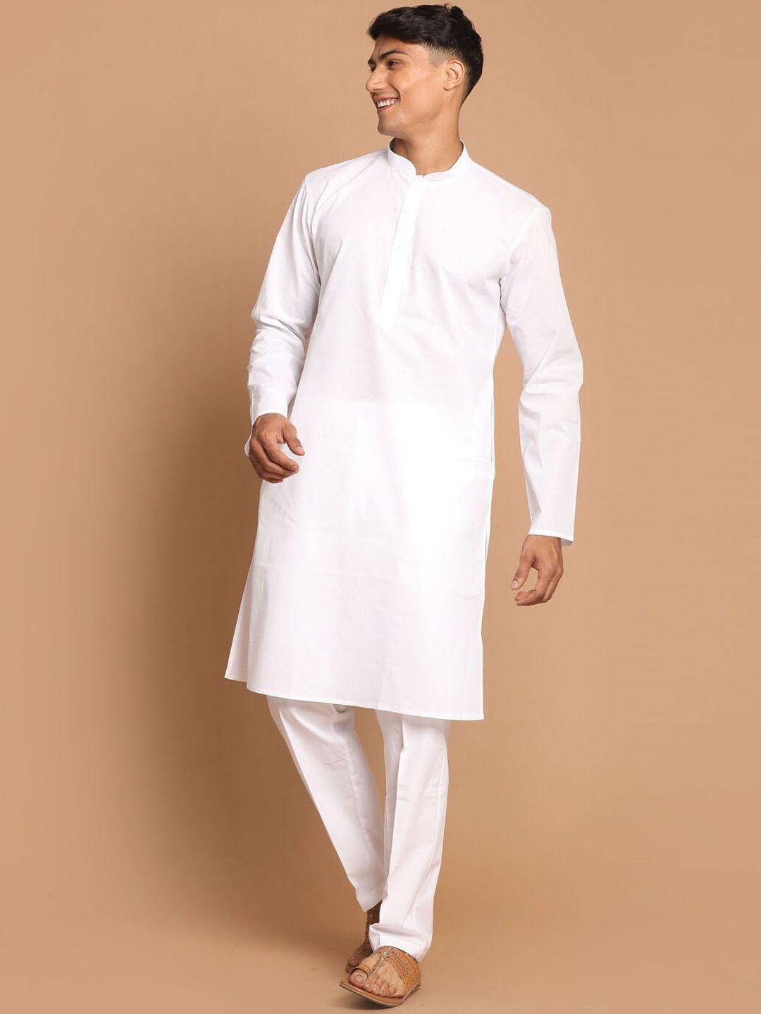 vm men white regular pure cotton kurta with pyjamas