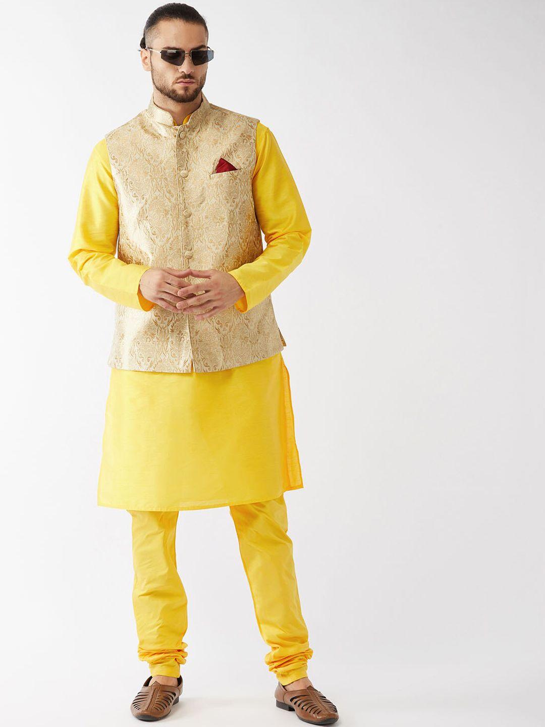 vm men woven design mandarin collar jacket kurta with churidar