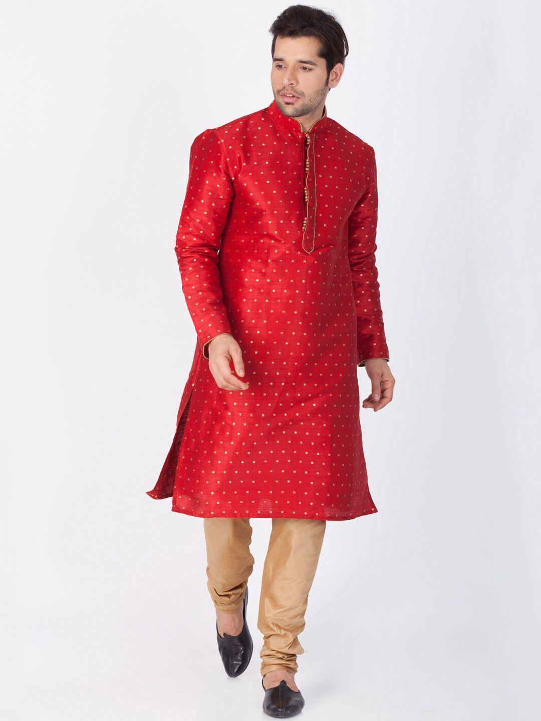 vm men woven-design straight kurta with churidar