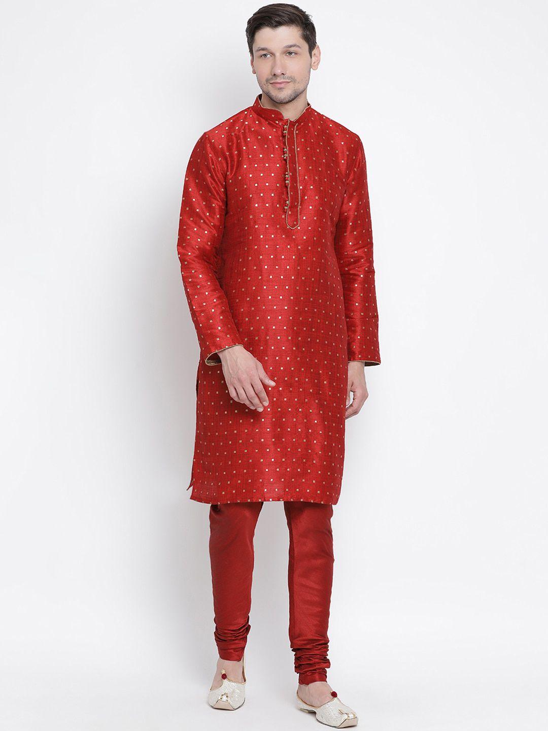 vm men woven-design straight kurta with churidar