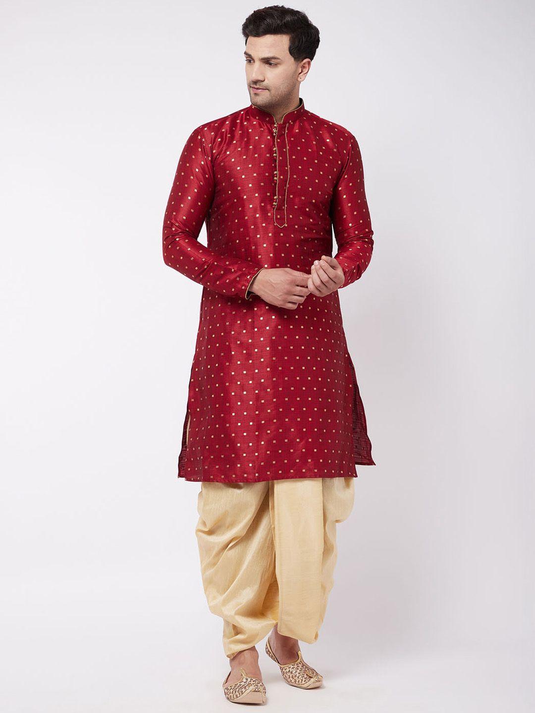 vm men woven-design straight kurta with dhotipant