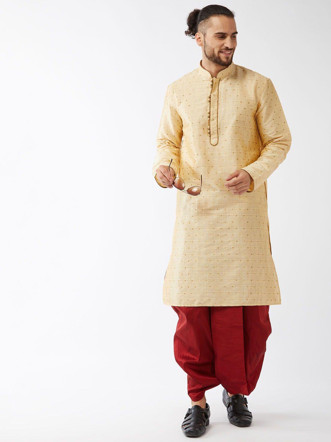 vm men woven-design straight kurta with dhotipant