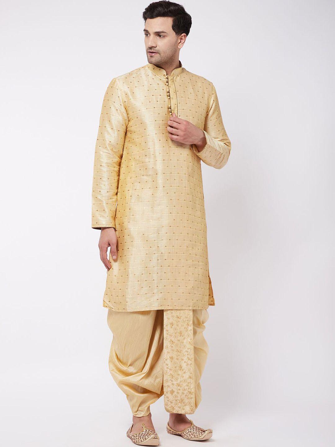 vm men woven-design straight kurts with dhotipant