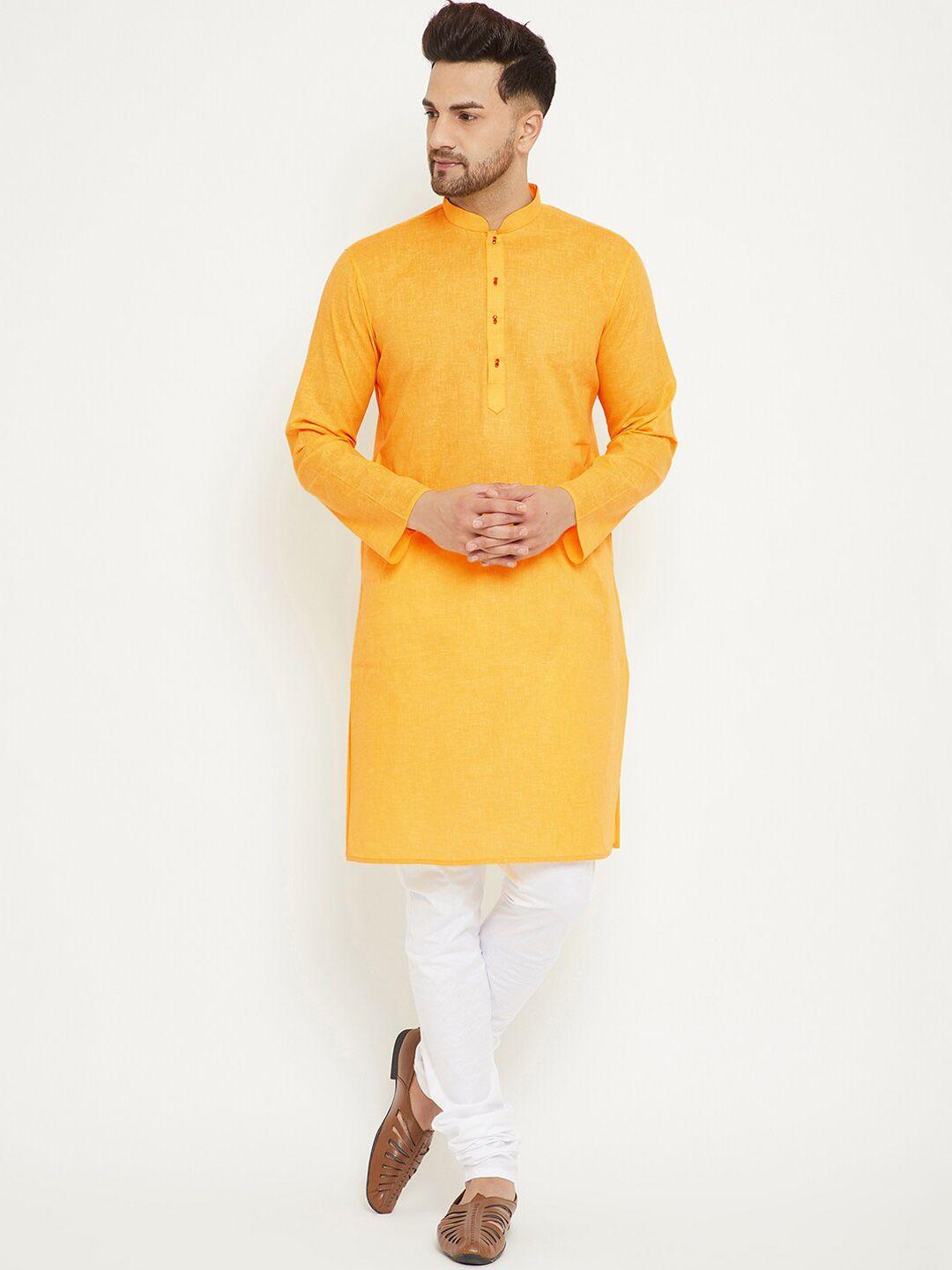 vm men yellow regular kurta with churidar