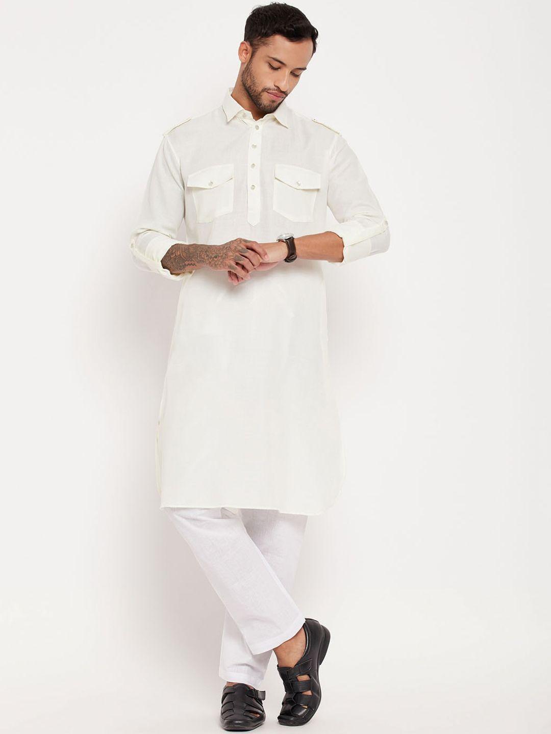 vm shirt collar roll-up sleeves pathani kurta with pyjamas