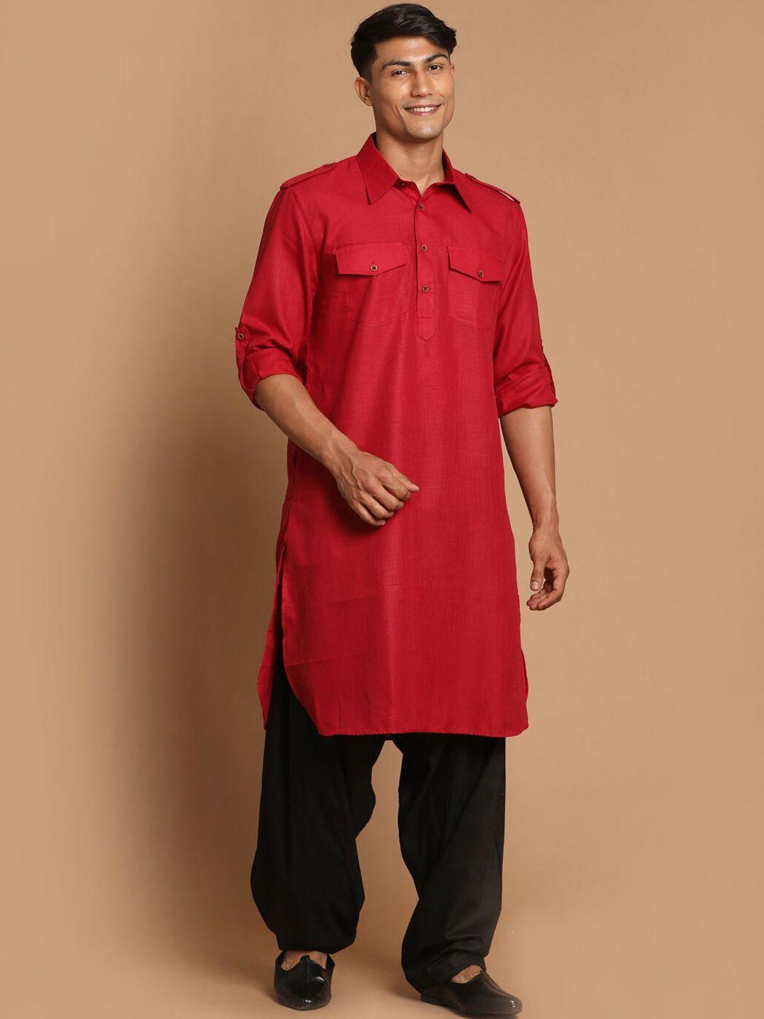 vm shirt collar roll-up sleeves pathani kurta with pyjamas