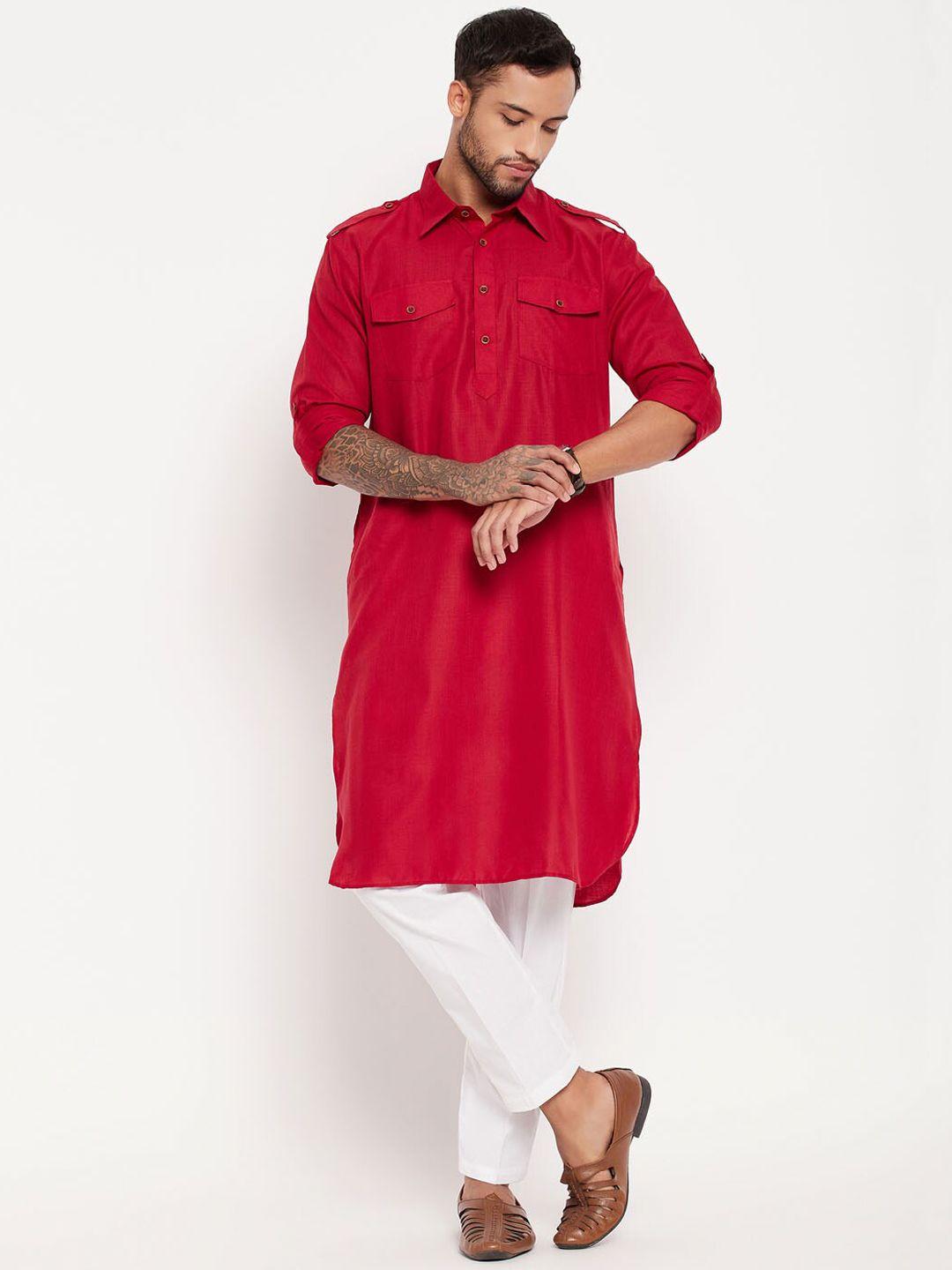 vm shirt collar roll-up sleeves regular pathani kurta with trousers