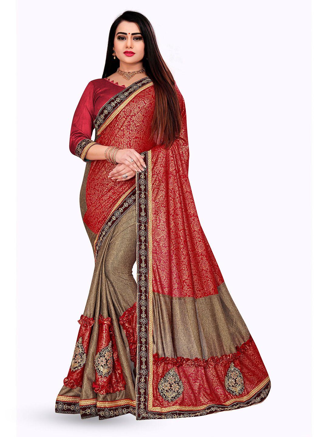 vm tejani colourblocked embroidered silk blend saree