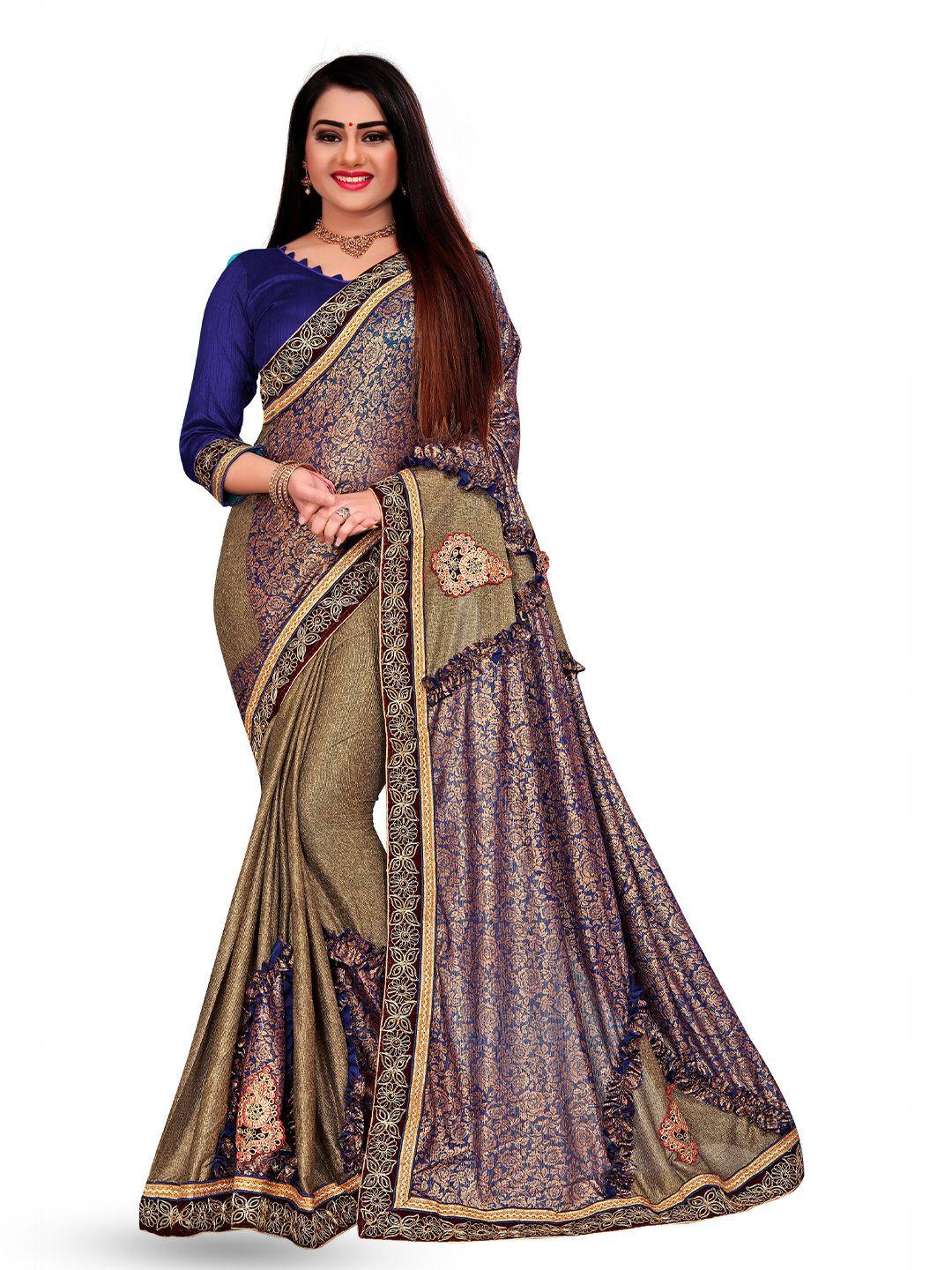 vm tejani colourblocked embroidered silk blend saree