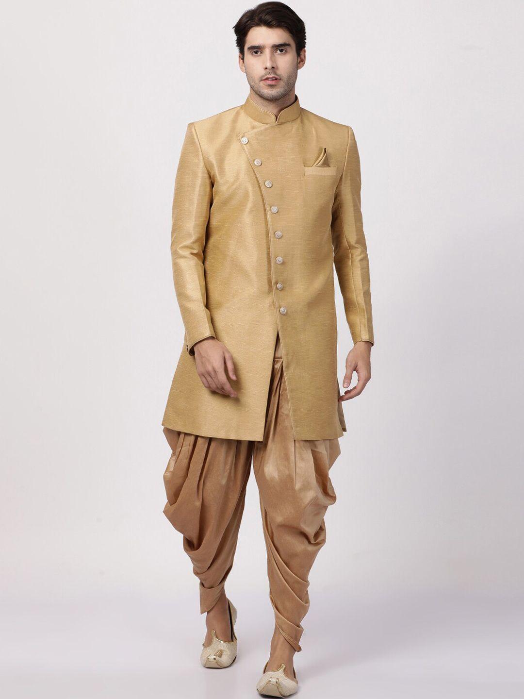 vm woven design mandarin collar design slim-fit indowestern sherwani set