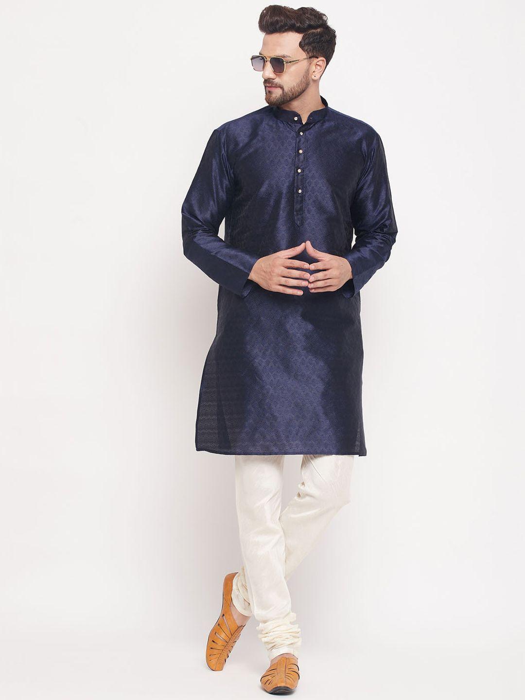 vm woven design mandarin collar kurta with churidar