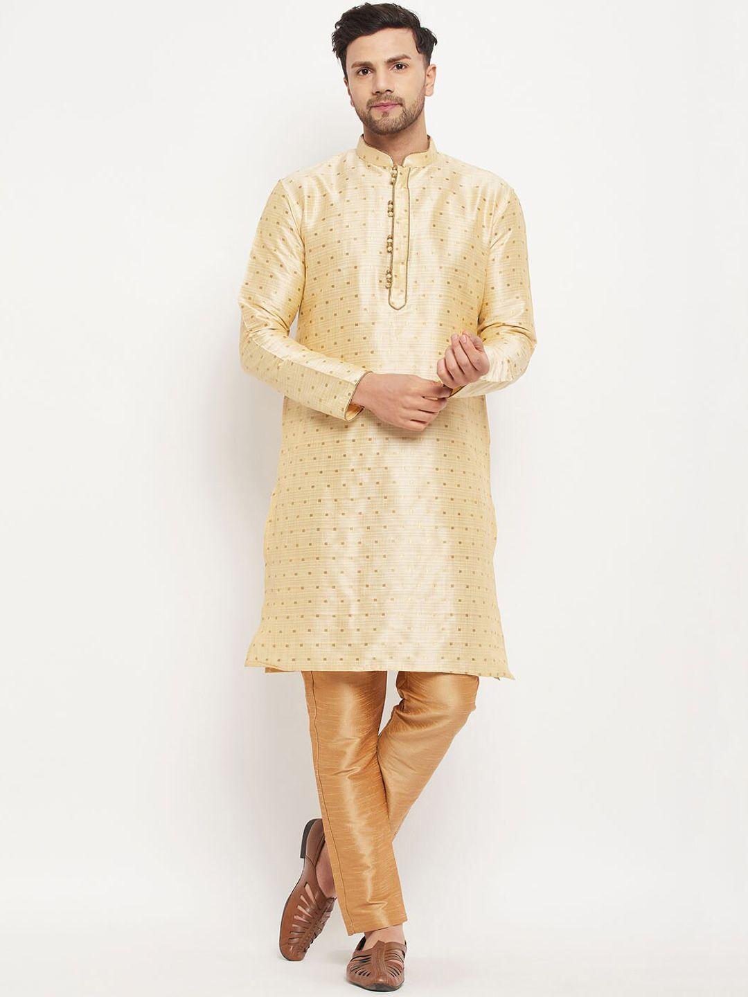 vm woven design mandarin collar kurta with pyjamas