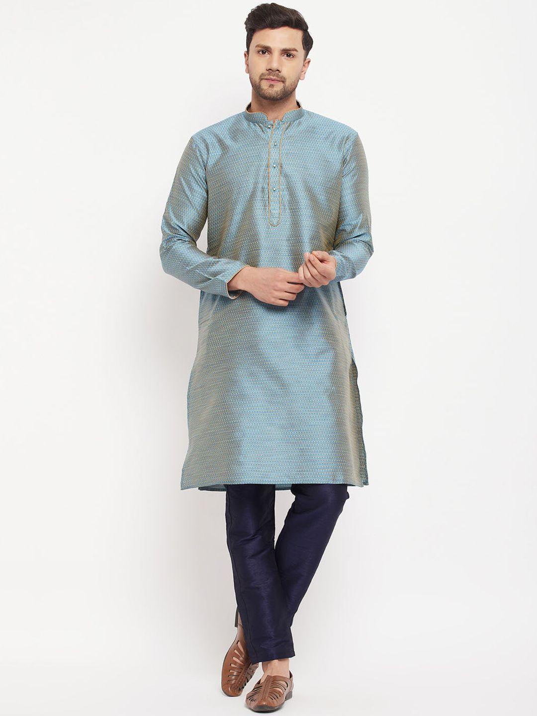 vm woven design mandarin collar kurta with pyjamas