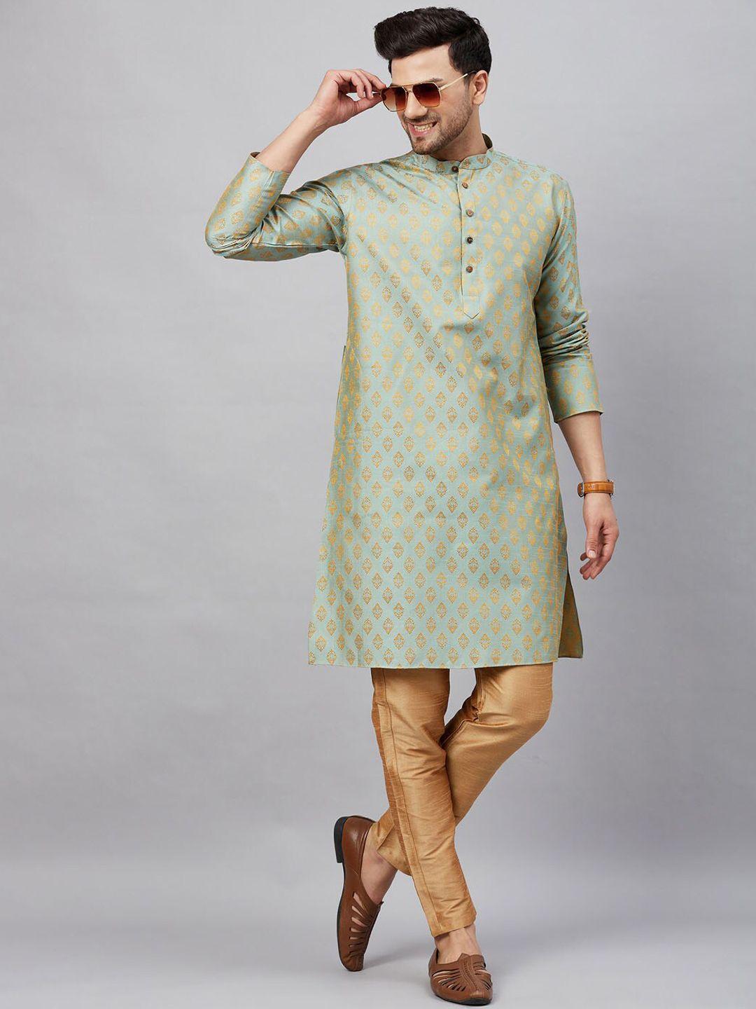 vm woven design mandarin collar regular kurta with trousers