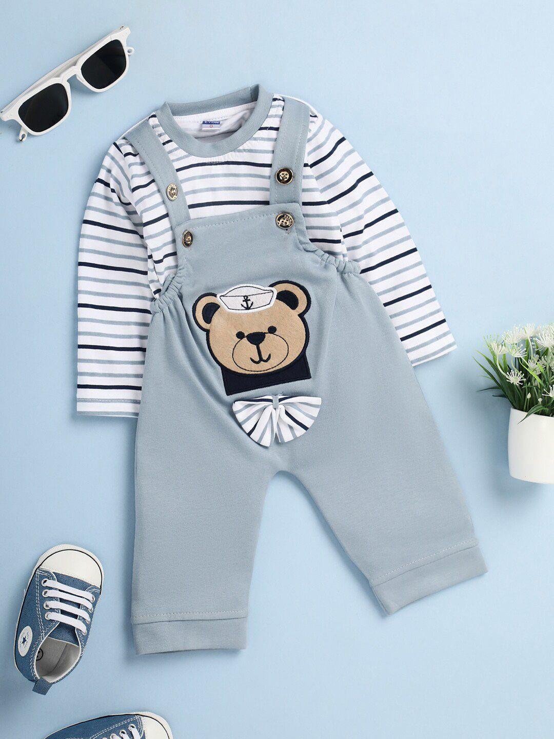 vmart infants printed pure cotton dungaree with t-shirt