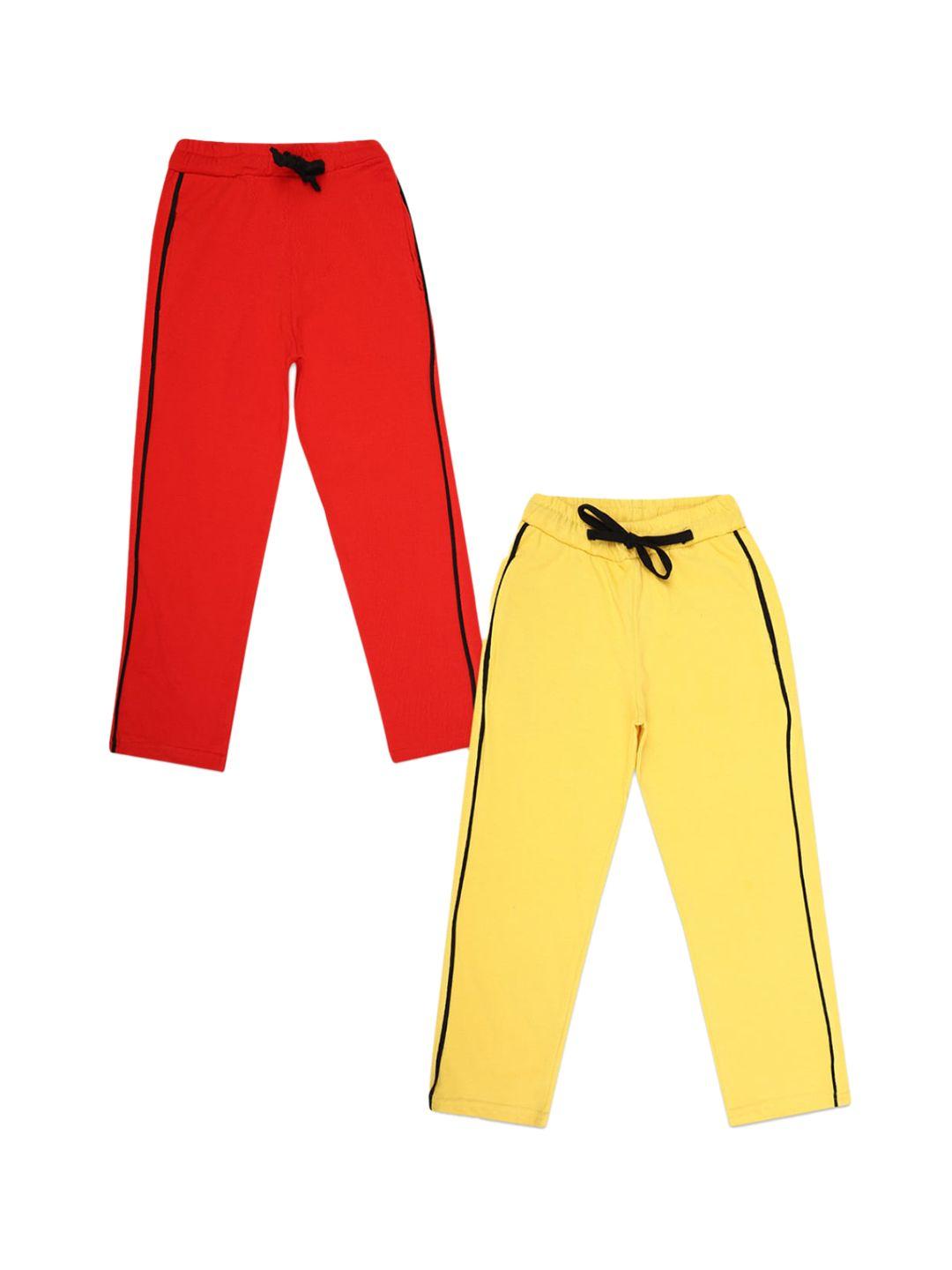 vmart boys pack of 2 yellow & red solid cotton lounge pants